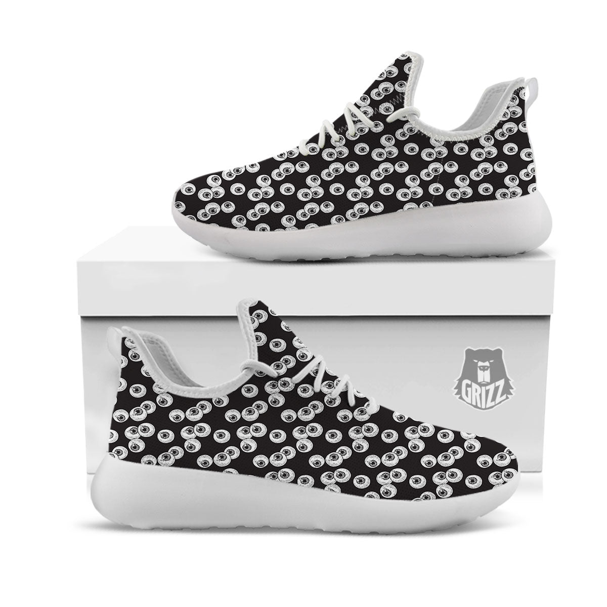 Eyeball White And Black Print Pattern White Athletic Shoes-grizzshop