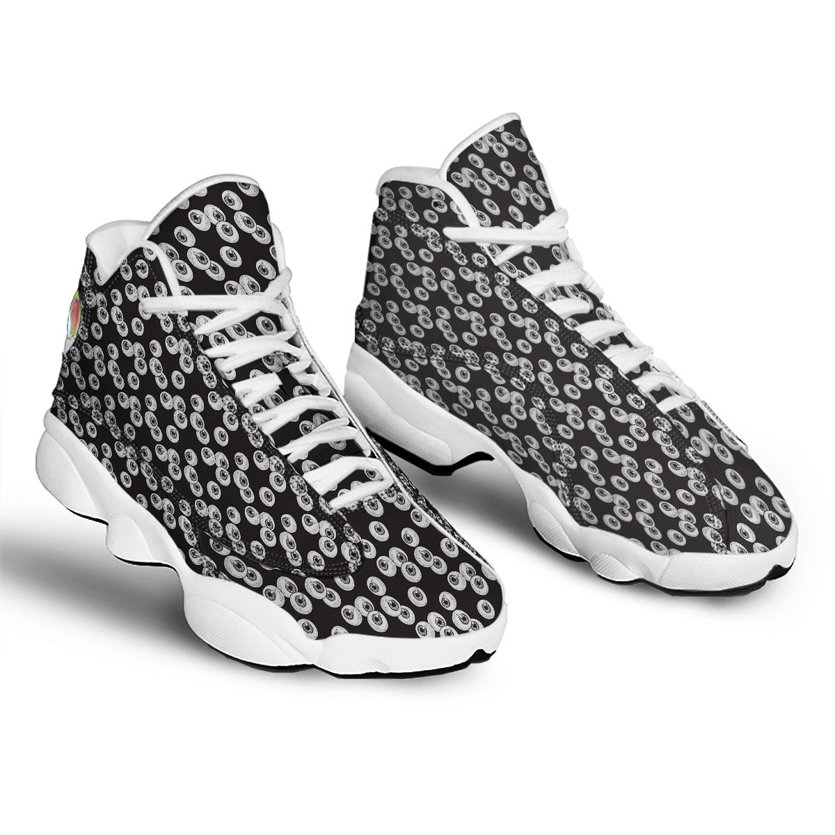 Eyeball White And Black Print Pattern White Basketball Shoes-grizzshop