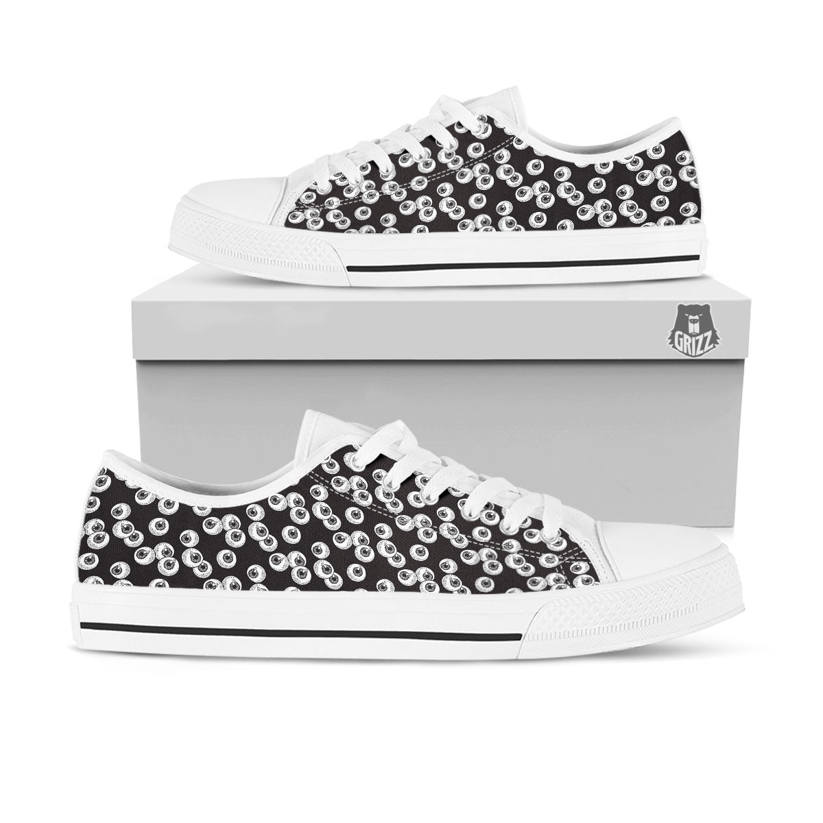 Eyeball White And Black Print Pattern White Low Top Shoes-grizzshop
