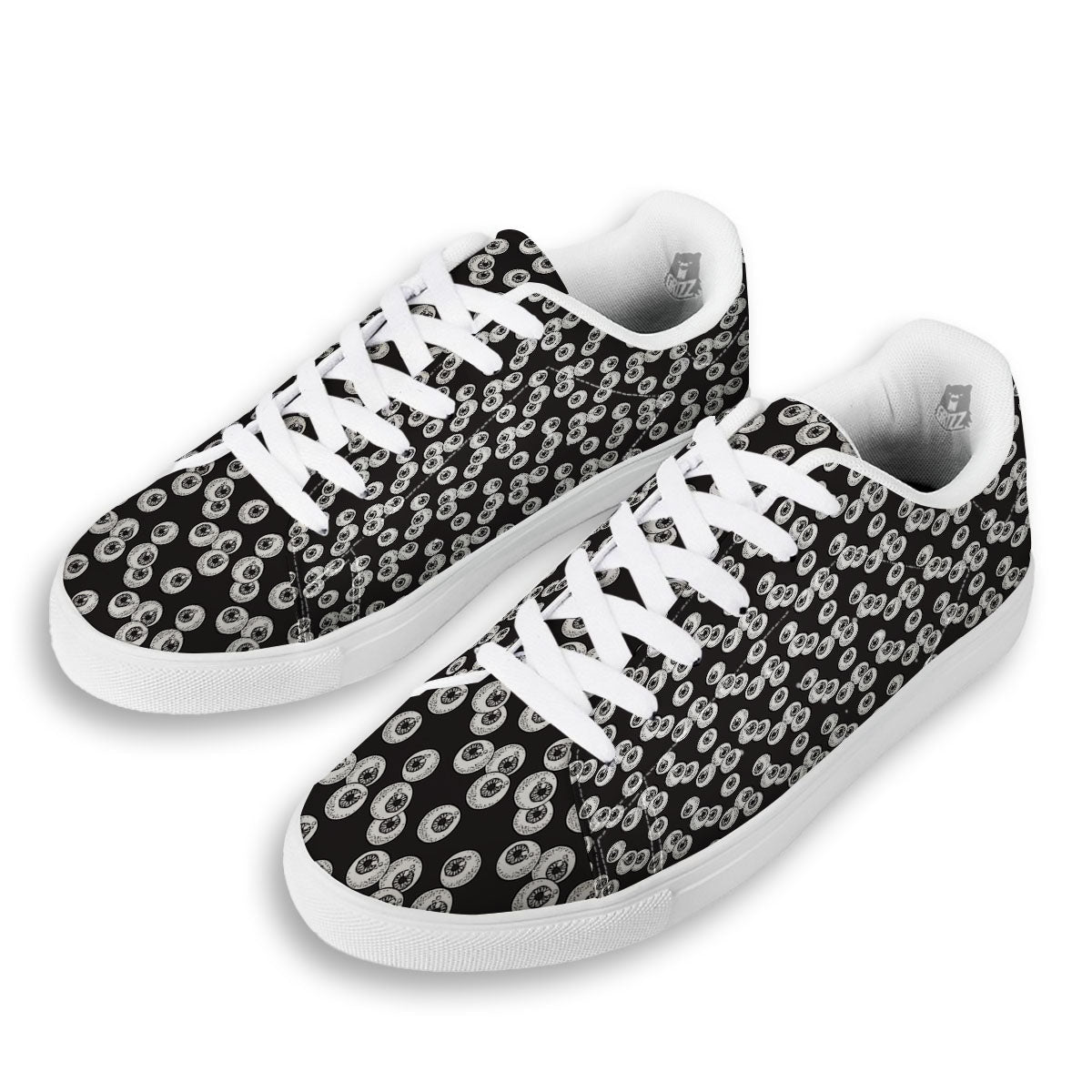 Eyeball White And Black Print Pattern White Low Top Sneakers-grizzshop
