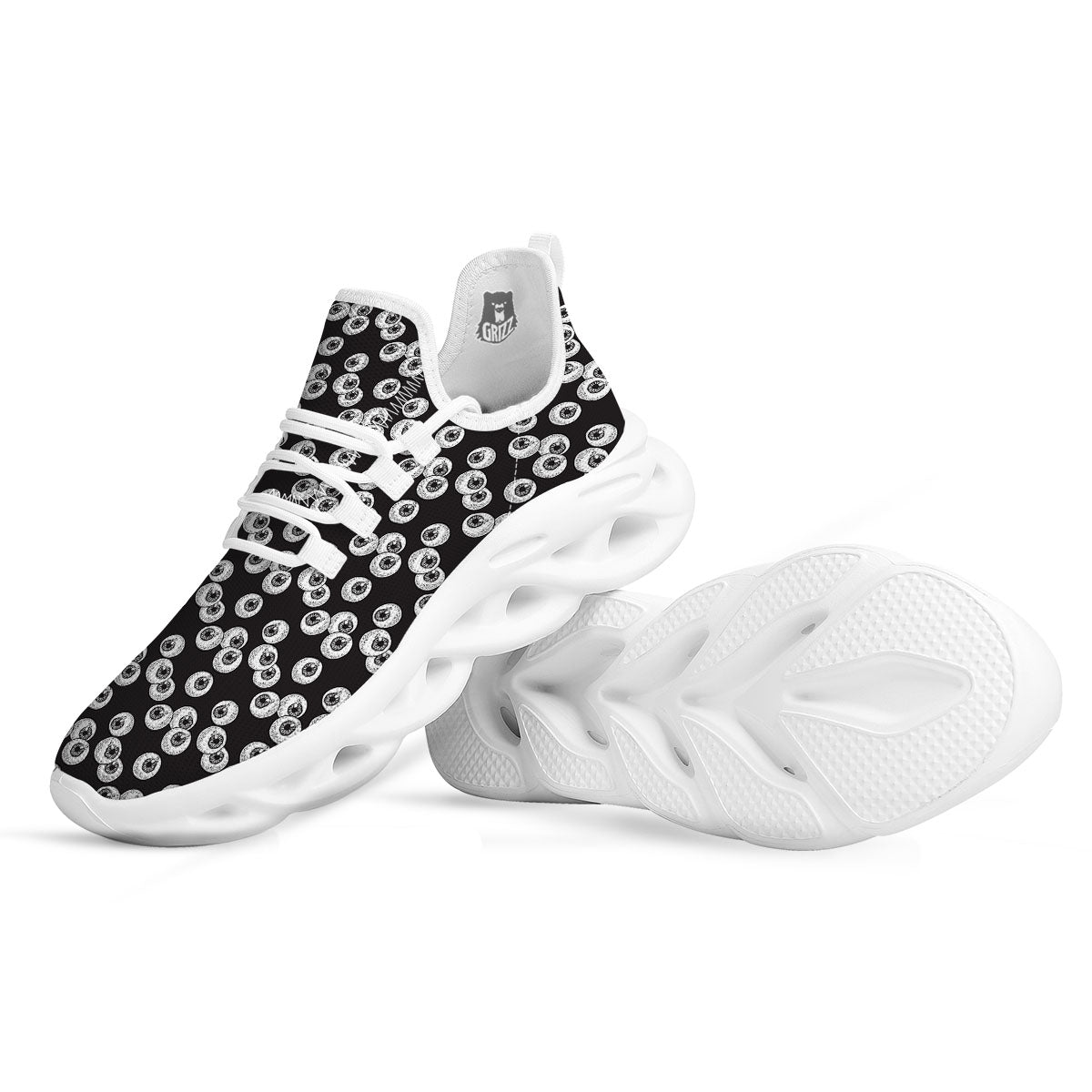 Eyeball White And Black Print Pattern White Running Shoes-grizzshop