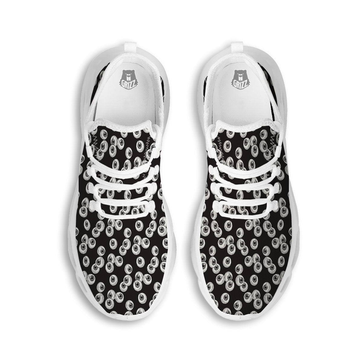 Eyeball White And Black Print Pattern White Running Shoes-grizzshop