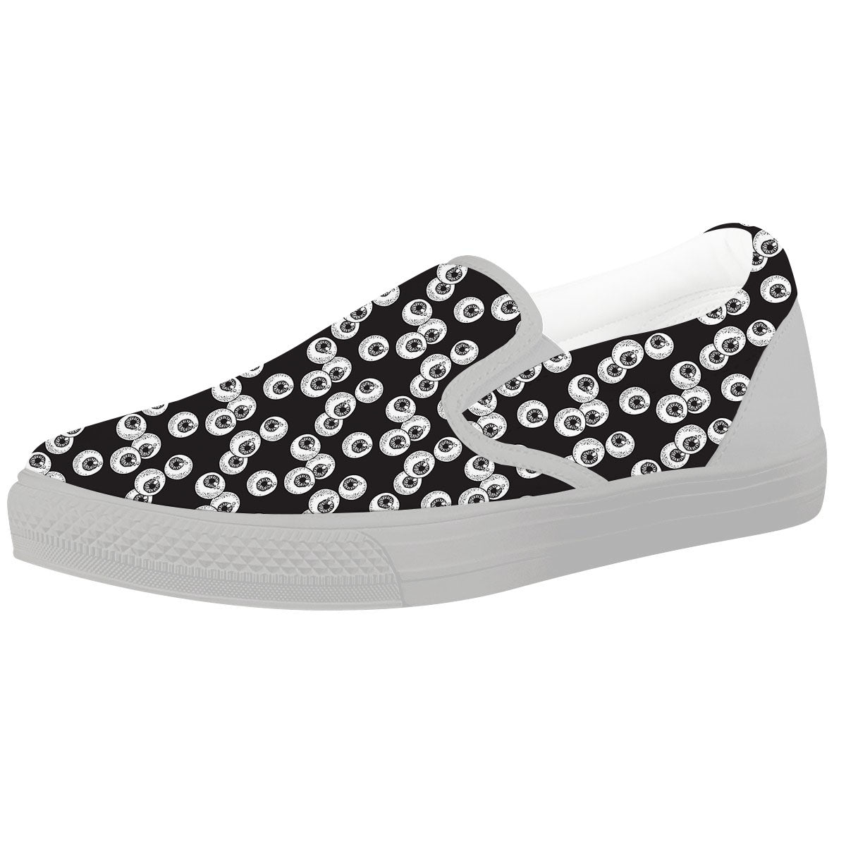 Eyeball White And Black Print Pattern White Slip On Shoes-grizzshop