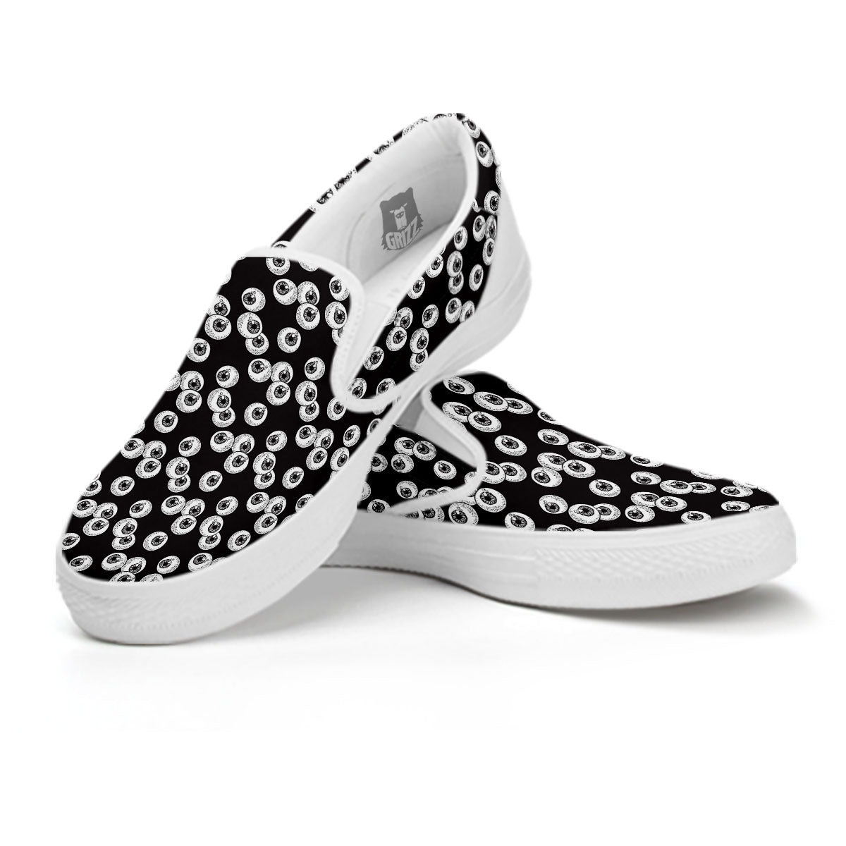 Eyeball White And Black Print Pattern White Slip On Shoes-grizzshop