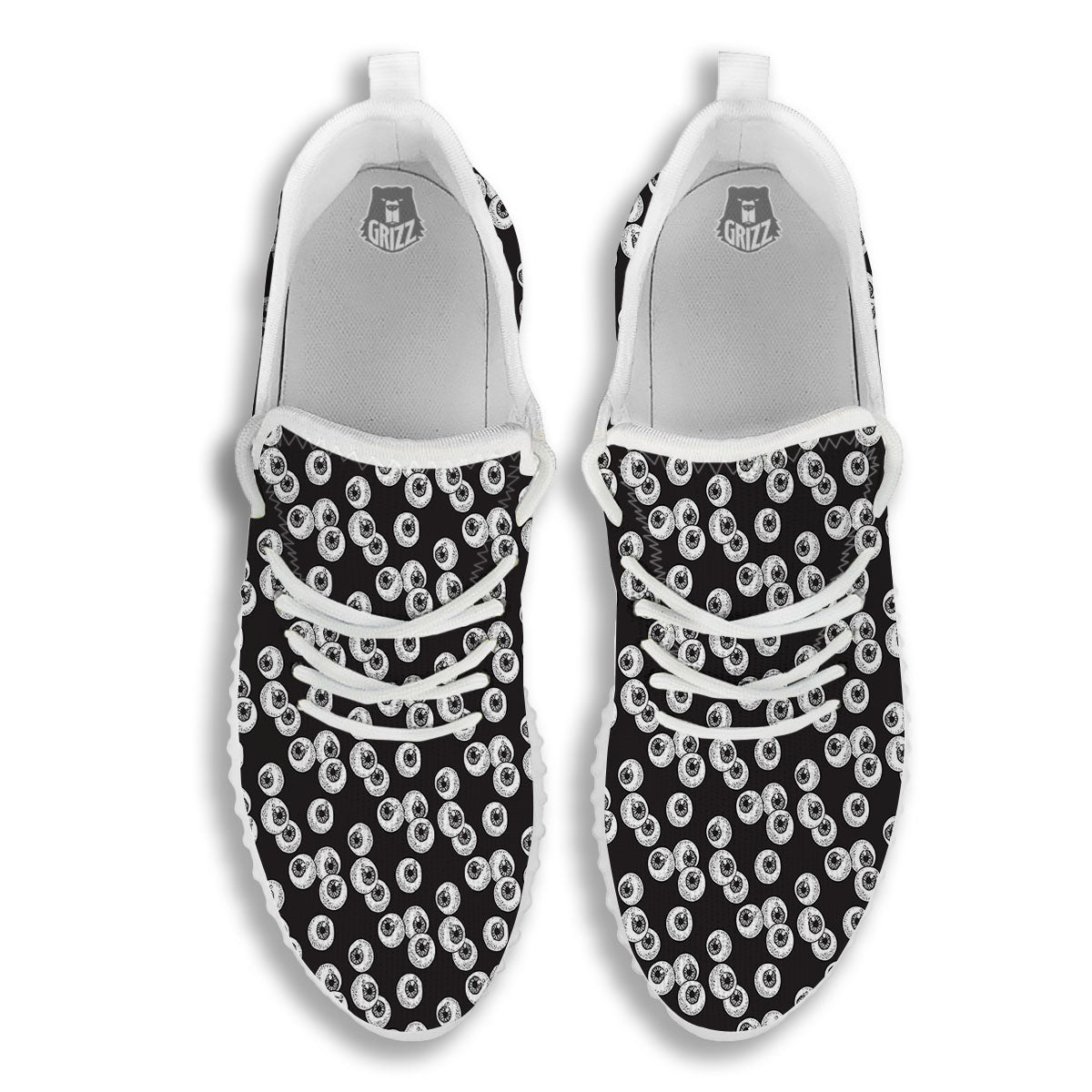 Eyeball White And Black Print Pattern White Walking Shoes-grizzshop
