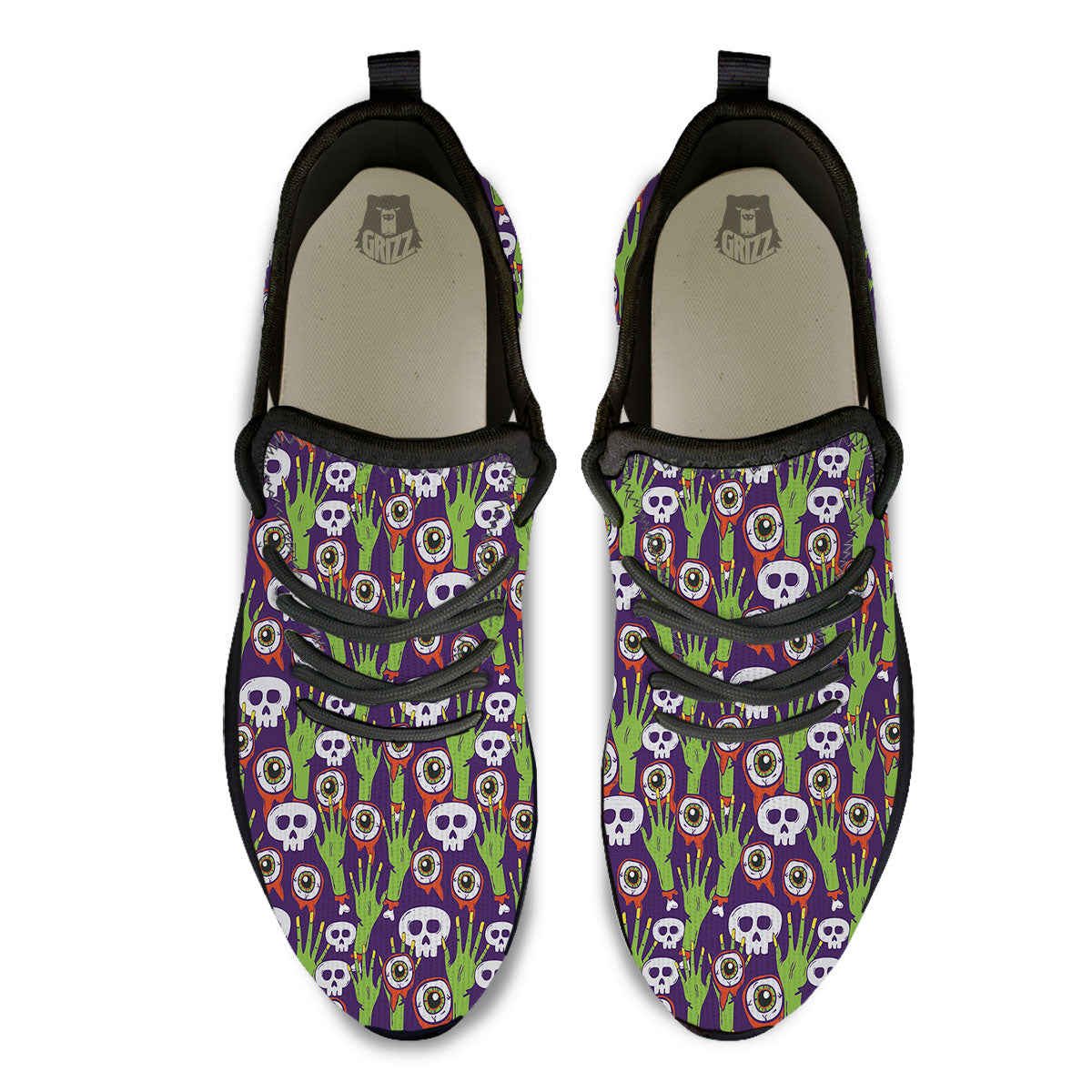 Eyeball Zombie Print Pattern Black Athletic Shoes-grizzshop