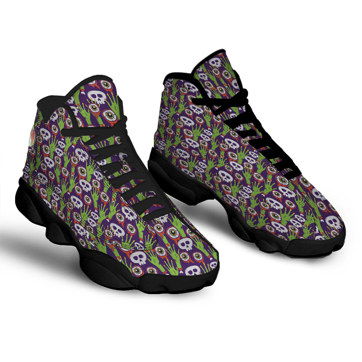 Eyeball Zombie Print Pattern Black Basketball Shoes-grizzshop