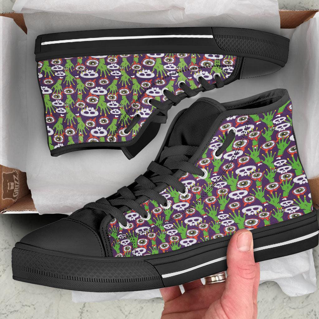 Eyeball Zombie Print Pattern Black High Top Shoes-grizzshop