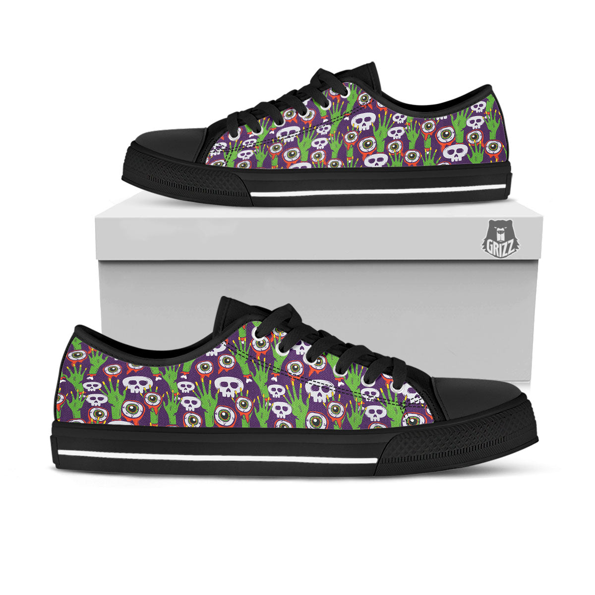 Eyeball Zombie Print Pattern Black Low Top Shoes-grizzshop