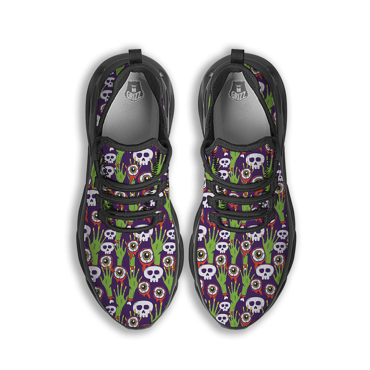 Eyeball Zombie Print Pattern Black Running Shoes-grizzshop