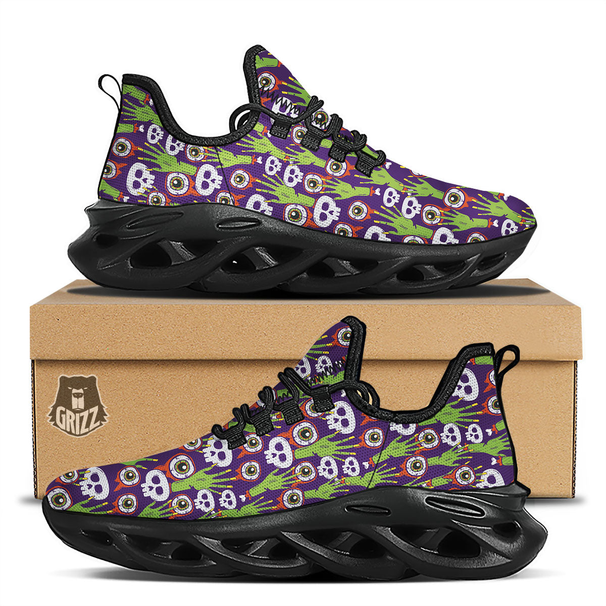 Eyeball Zombie Print Pattern Black Running Shoes-grizzshop