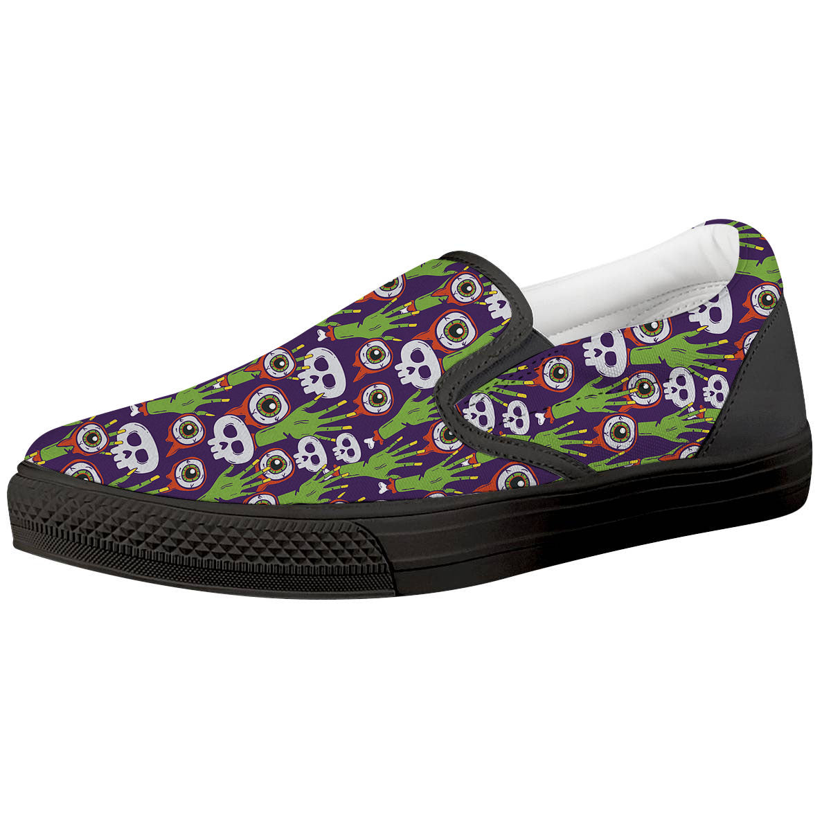 Eyeball Zombie Print Pattern Black Slip On Shoes-grizzshop