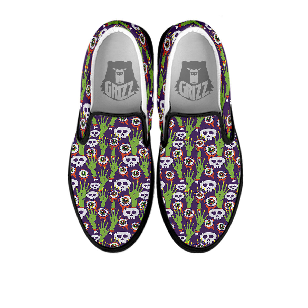 Eyeball Zombie Print Pattern Black Slip On Shoes-grizzshop