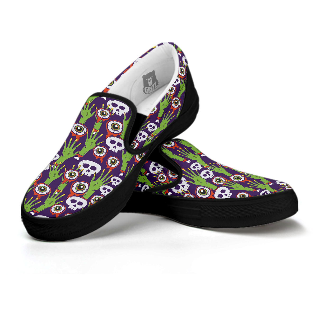 Eyeball Zombie Print Pattern Black Slip On Shoes-grizzshop