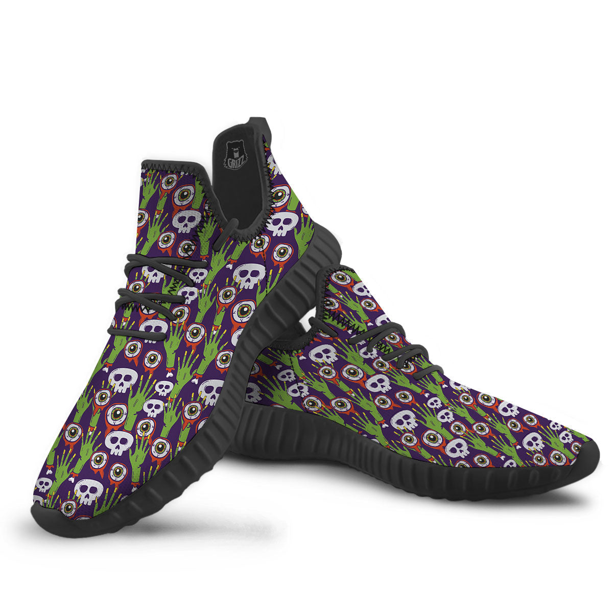 Eyeball Zombie Print Pattern Black Walking Shoes-grizzshop