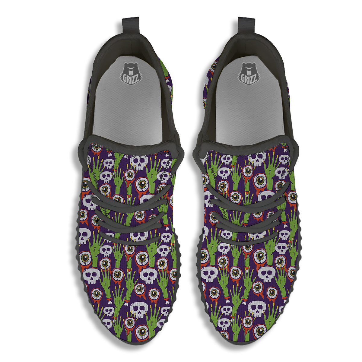 Eyeball Zombie Print Pattern Black Walking Shoes-grizzshop