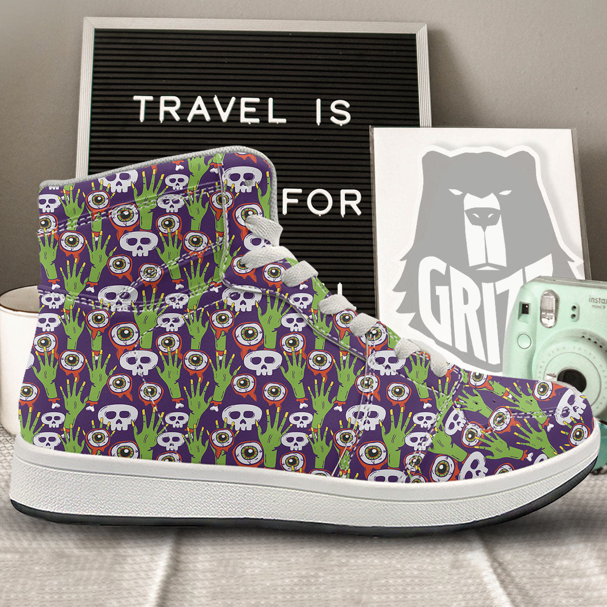 Eyeball Zombie Print Pattern High Top Sneakers-grizzshop