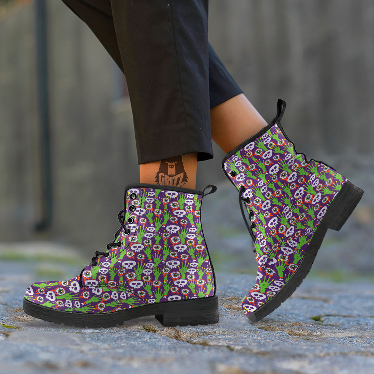 Eyeball Zombie Print Pattern Leather Boots-grizzshop