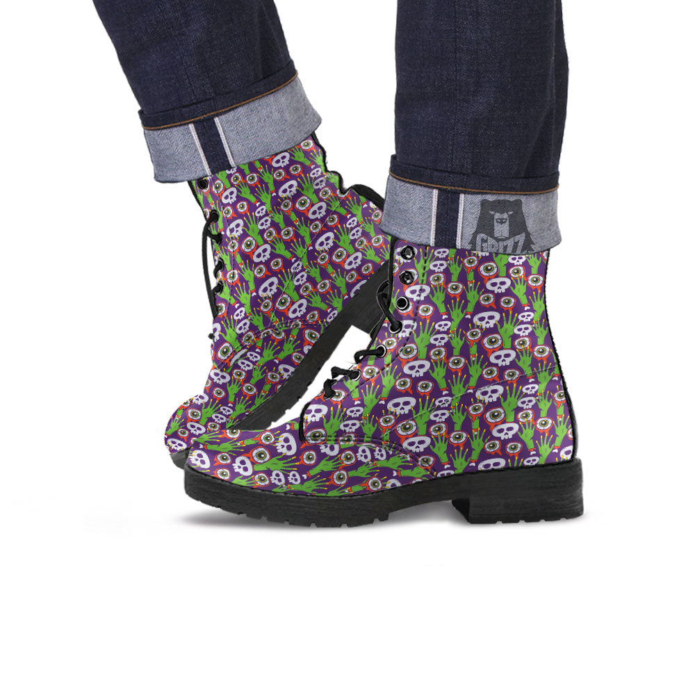 Eyeball Zombie Print Pattern Leather Boots-grizzshop