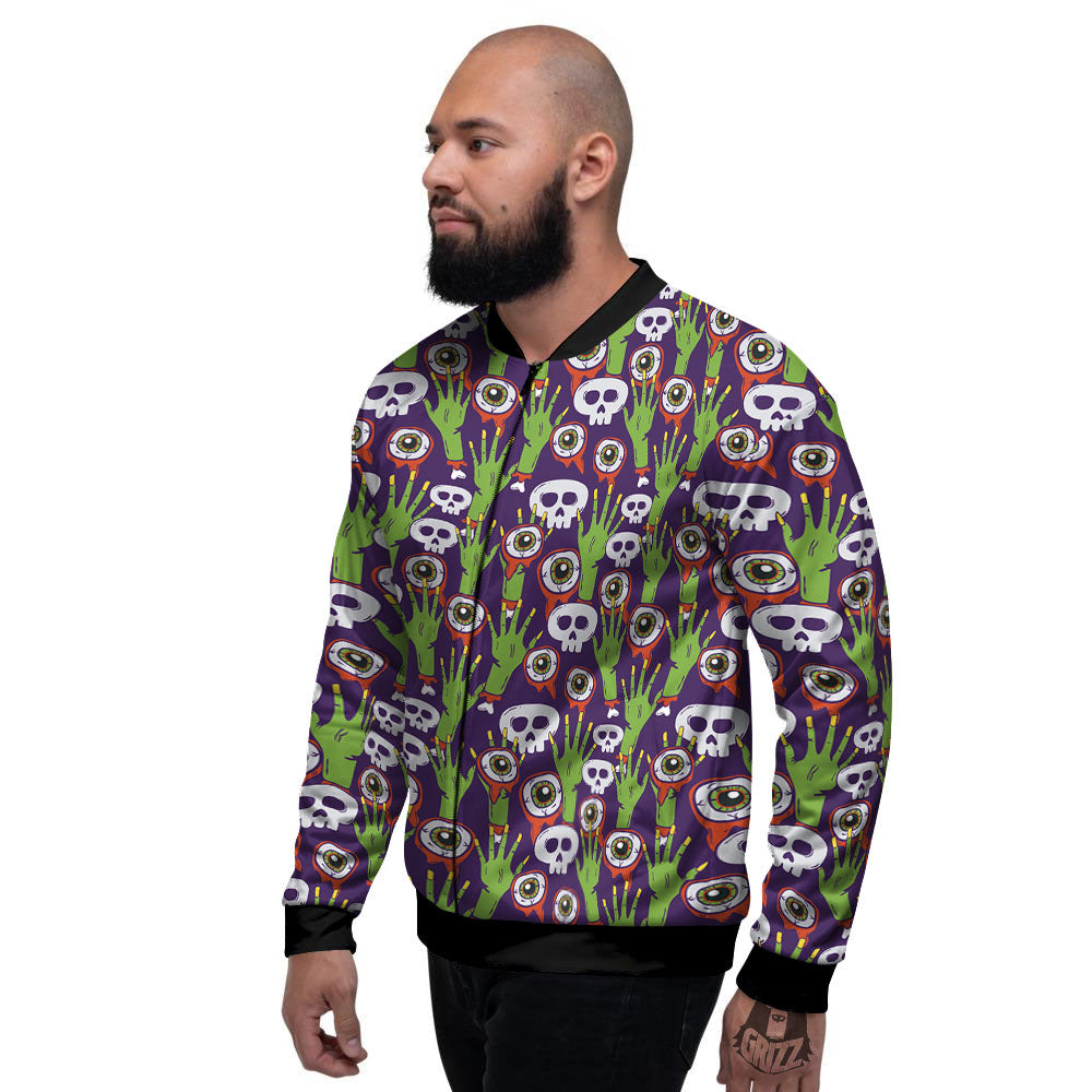 Eyeball Zombie Print Pattern Men's Bomber Jacket-grizzshop