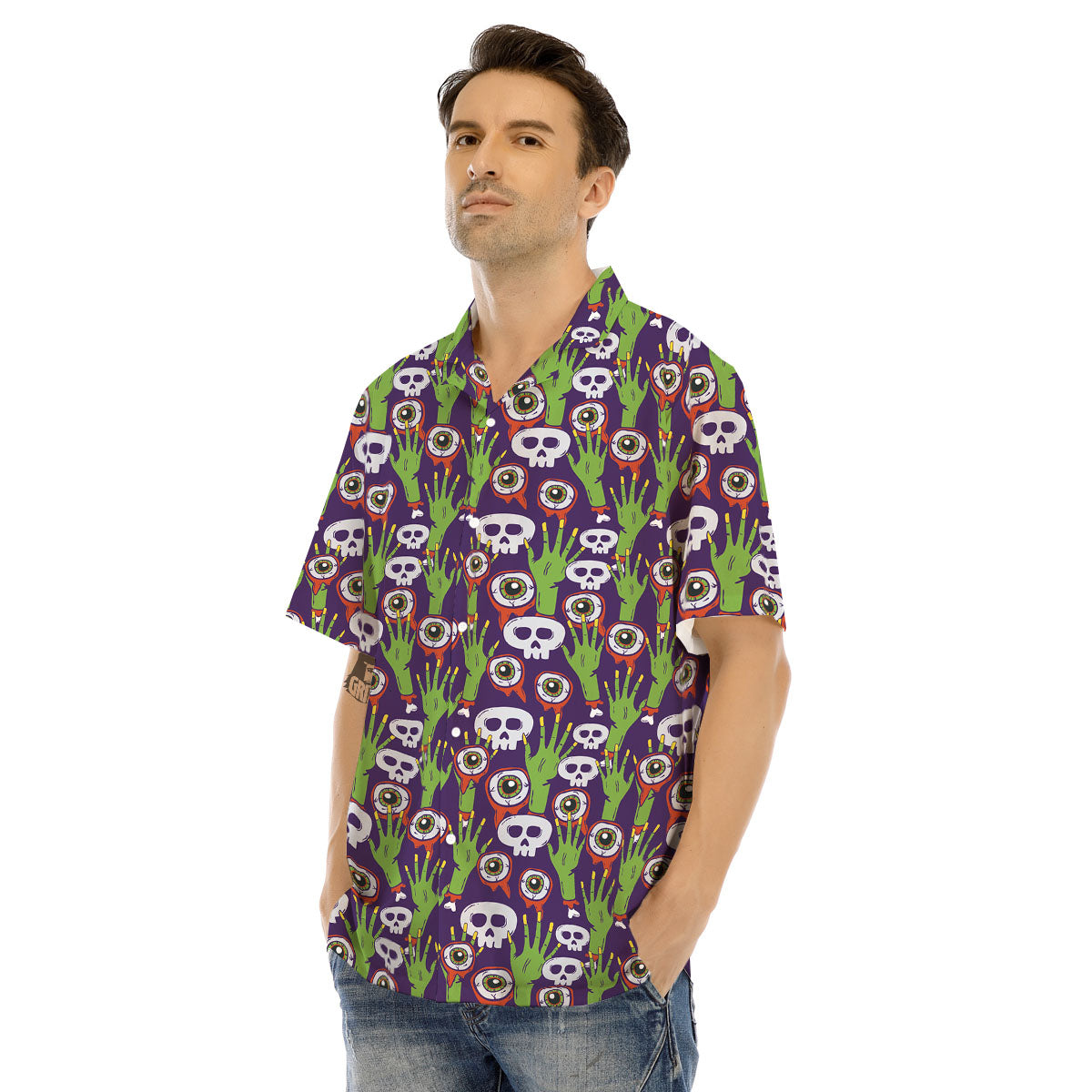 Eyeball Zombie Print Pattern Men's Hawaiian Shirt-grizzshop