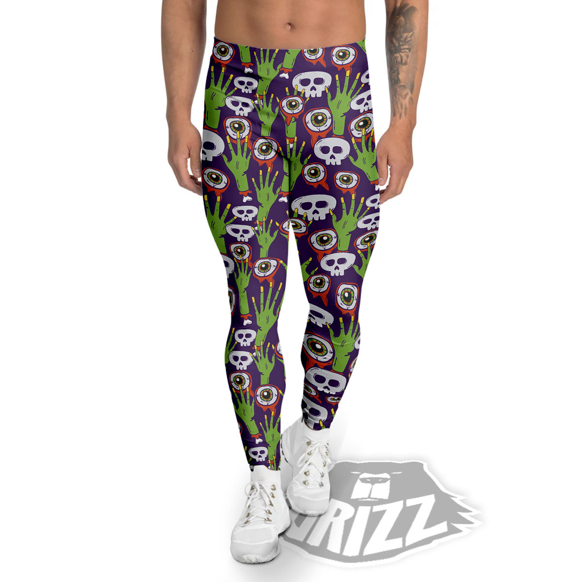Eyeball Zombie Print Pattern Men's Leggings-grizzshop