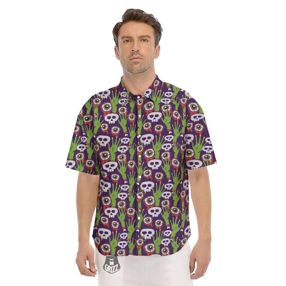 Eyeball Zombie Print Pattern Men's Short Sleeve Shirts-grizzshop