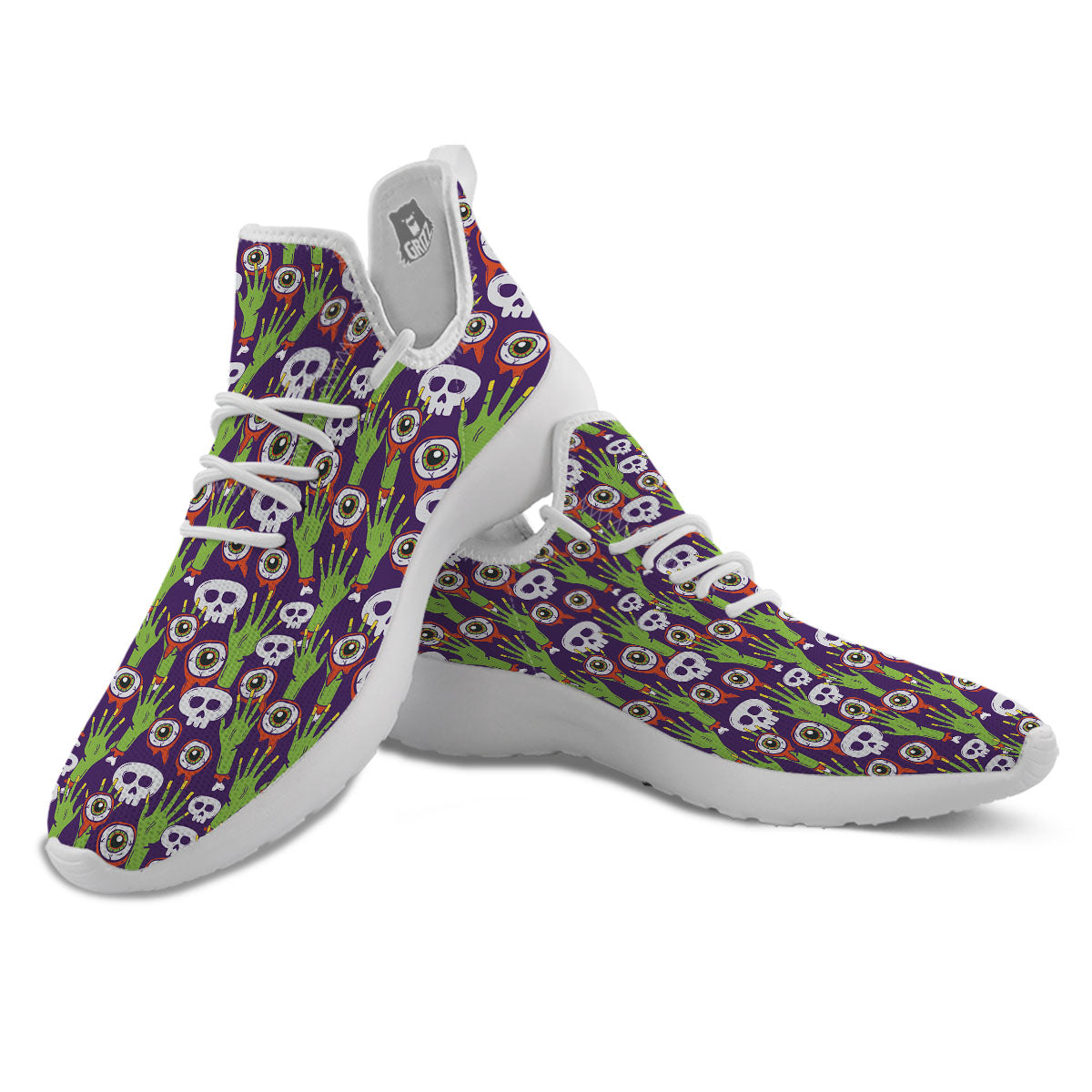 Eyeball Zombie Print Pattern White Athletic Shoes-grizzshop