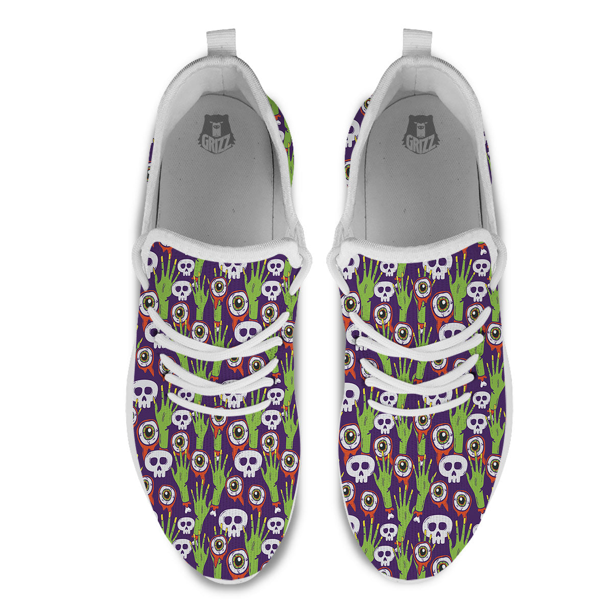 Eyeball Zombie Print Pattern White Athletic Shoes-grizzshop