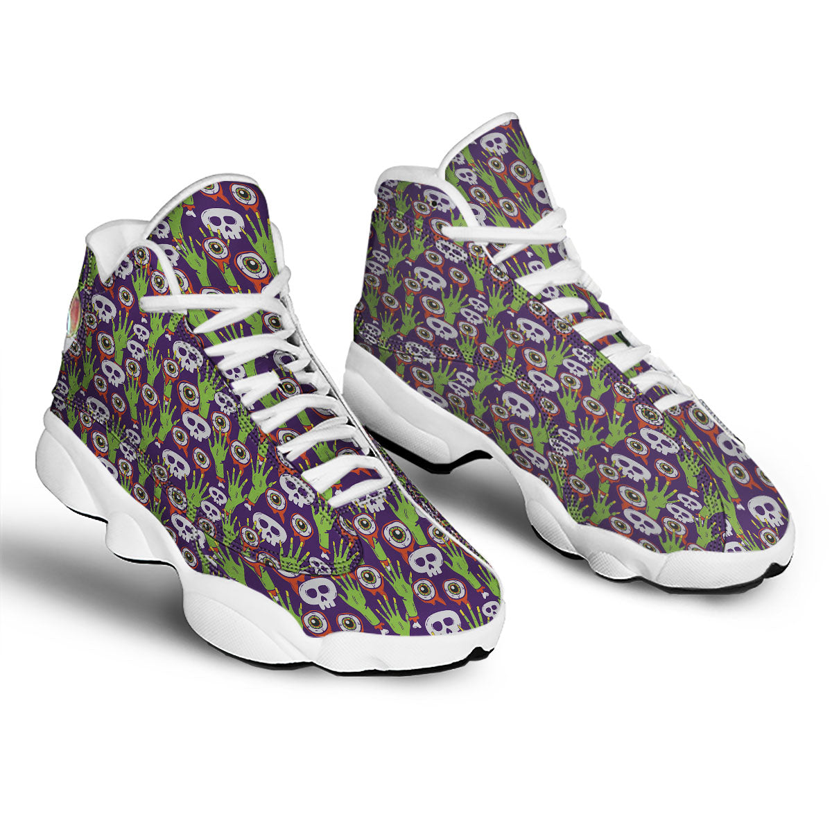 Eyeball Zombie Print Pattern White Basketball Shoes-grizzshop