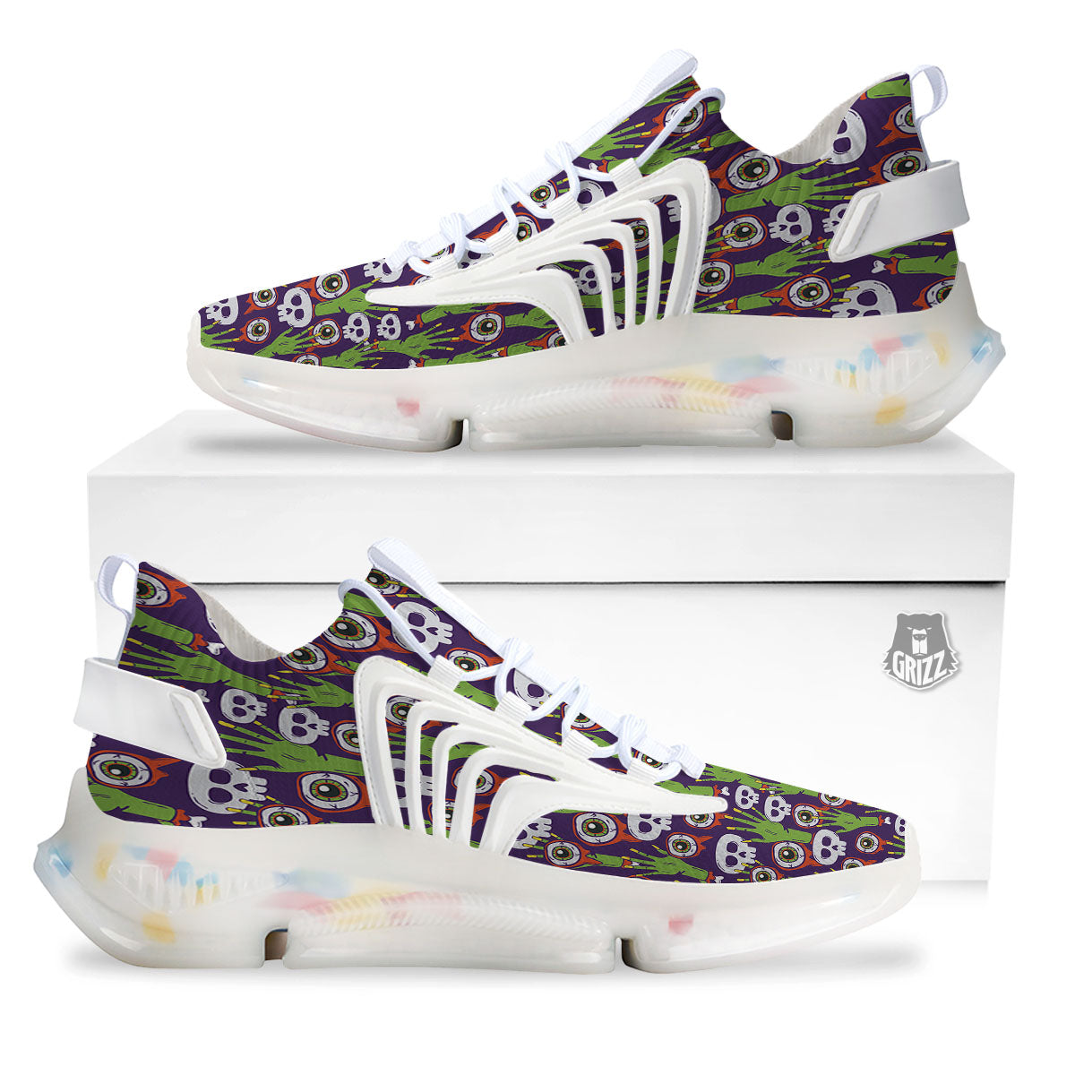 Eyeball Zombie Print Pattern White Gym Shoes-grizzshop