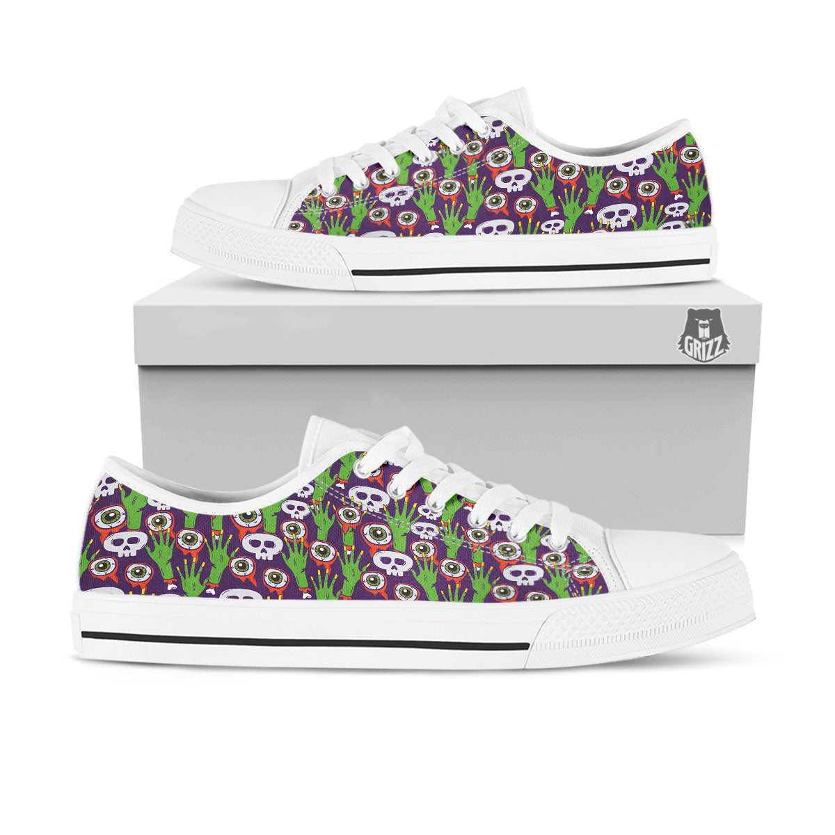 Eyeball Zombie Print Pattern White Low Top Shoes-grizzshop