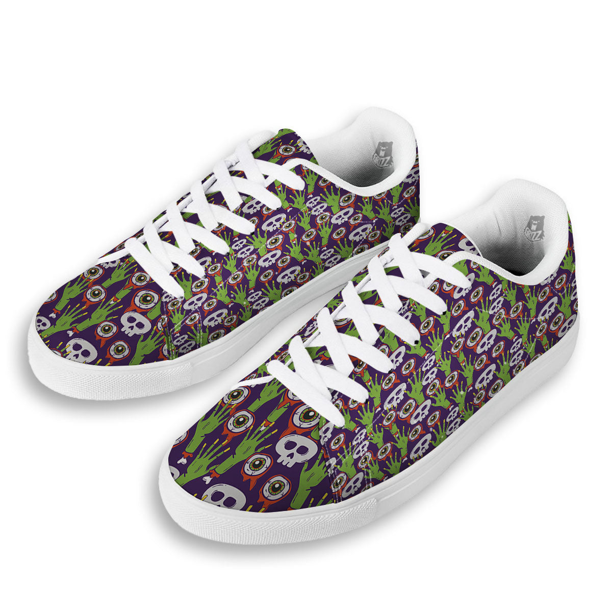 Eyeball Zombie Print Pattern White Low Top Sneakers-grizzshop