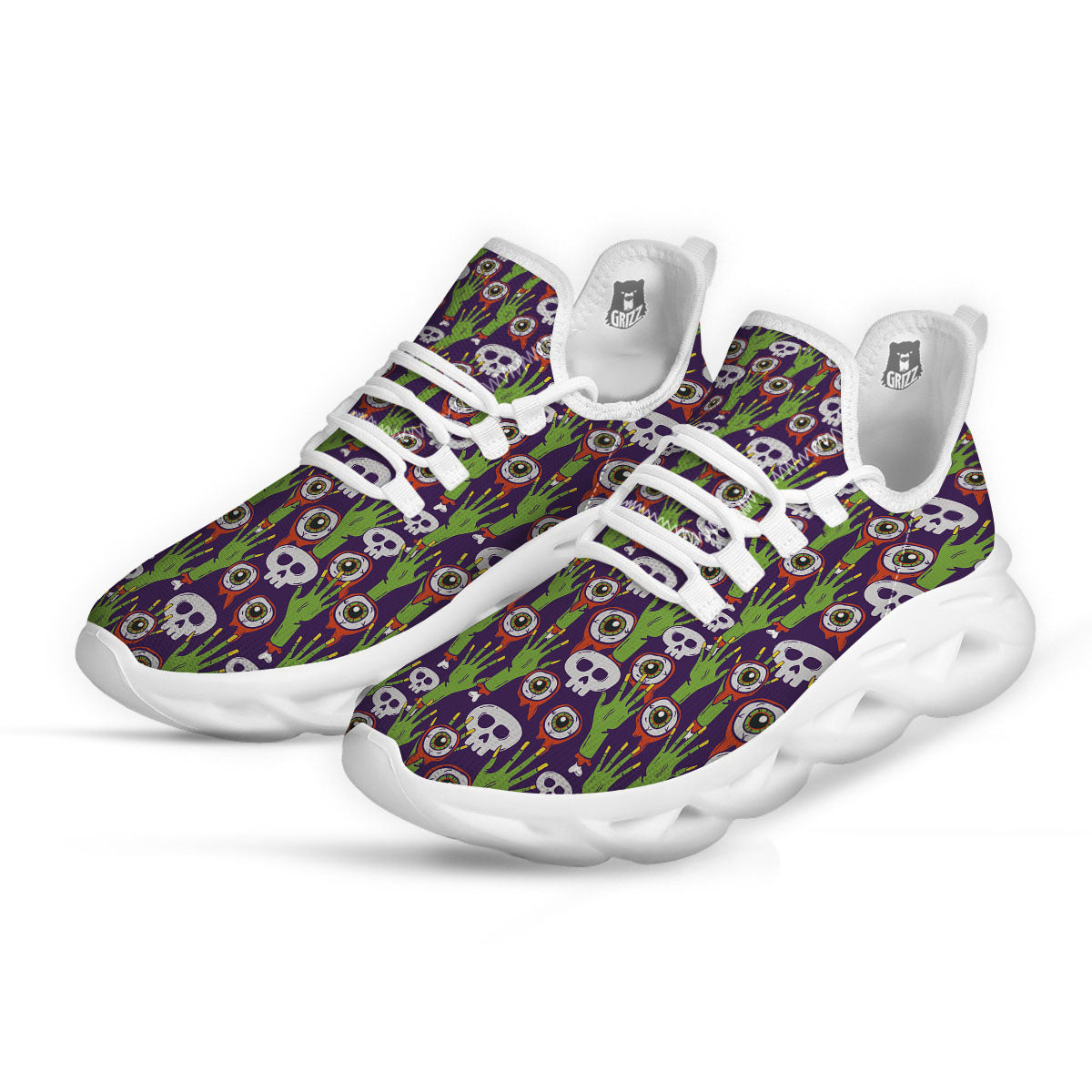 Eyeball Zombie Print Pattern White Running Shoes-grizzshop