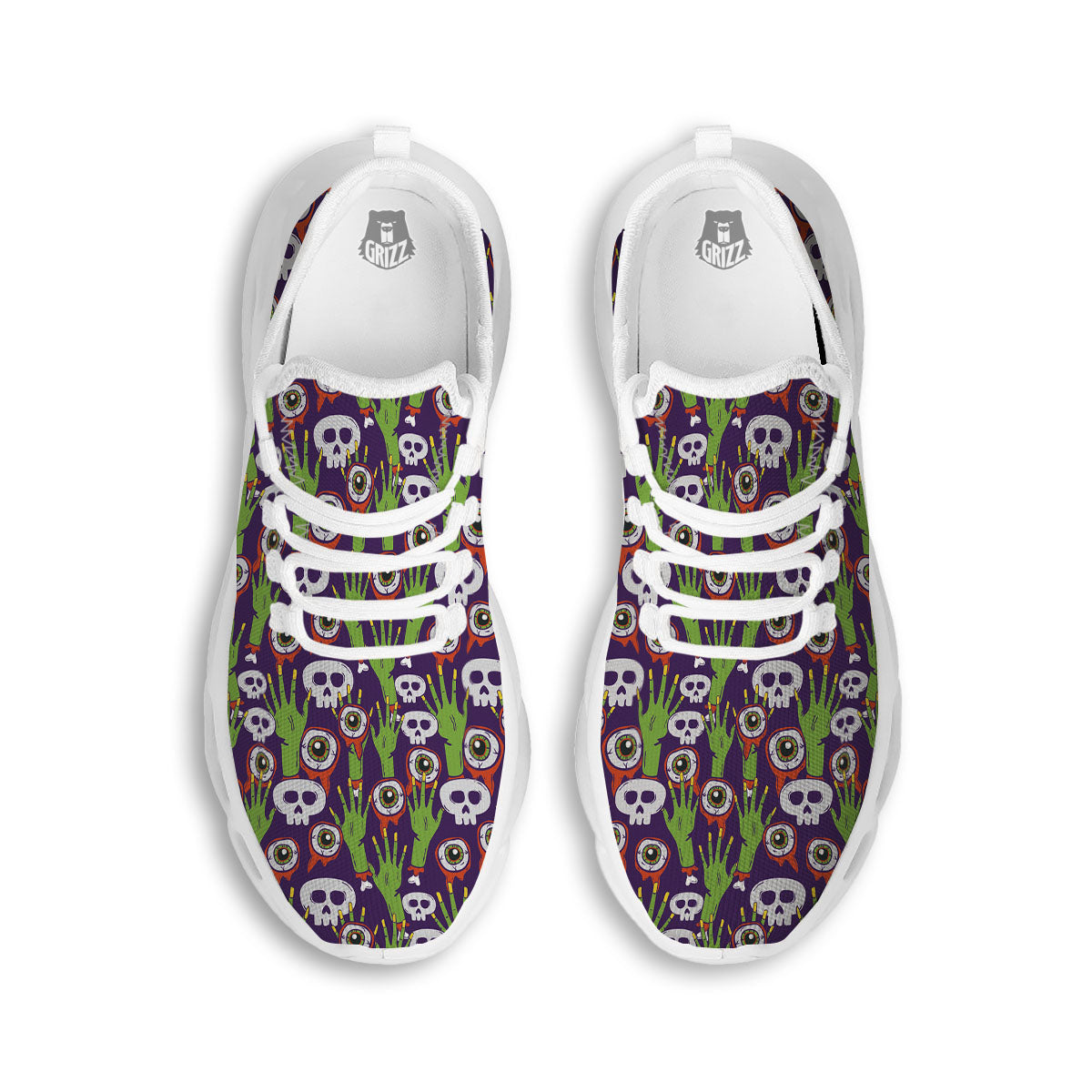 Eyeball Zombie Print Pattern White Running Shoes-grizzshop
