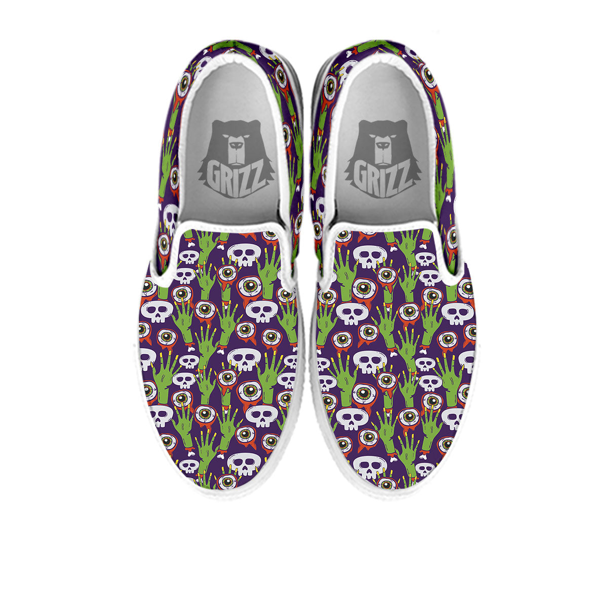 Eyeball Zombie Print Pattern White Slip On Shoes-grizzshop