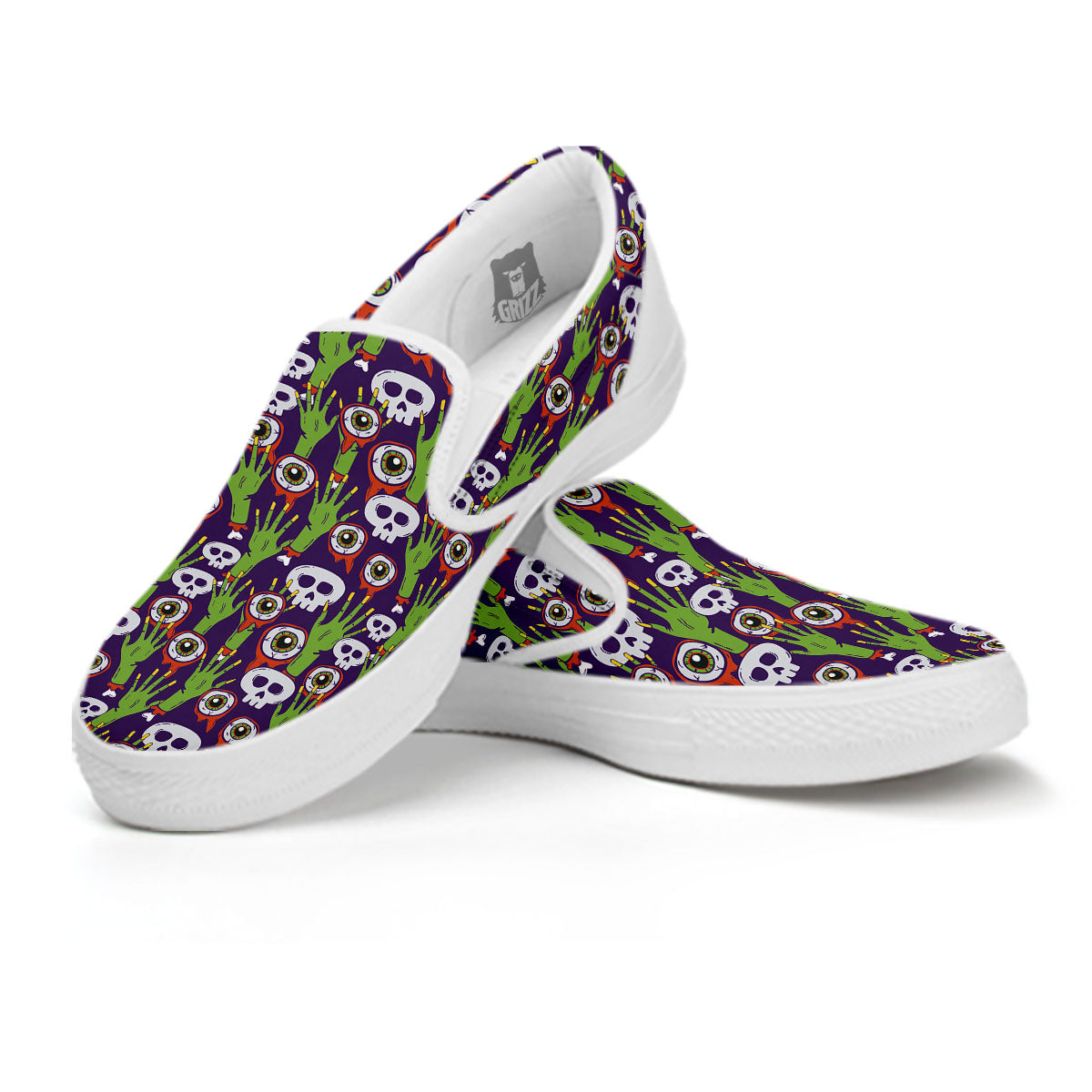 Eyeball Zombie Print Pattern White Slip On Shoes-grizzshop
