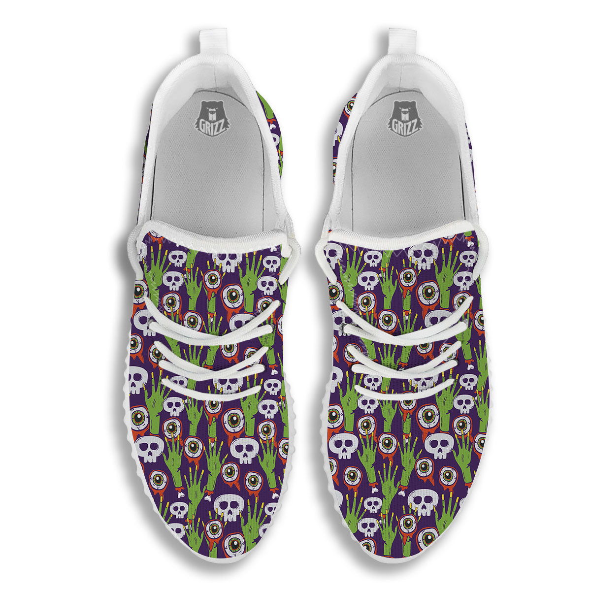 Eyeball Zombie Print Pattern White Walking Shoes-grizzshop
