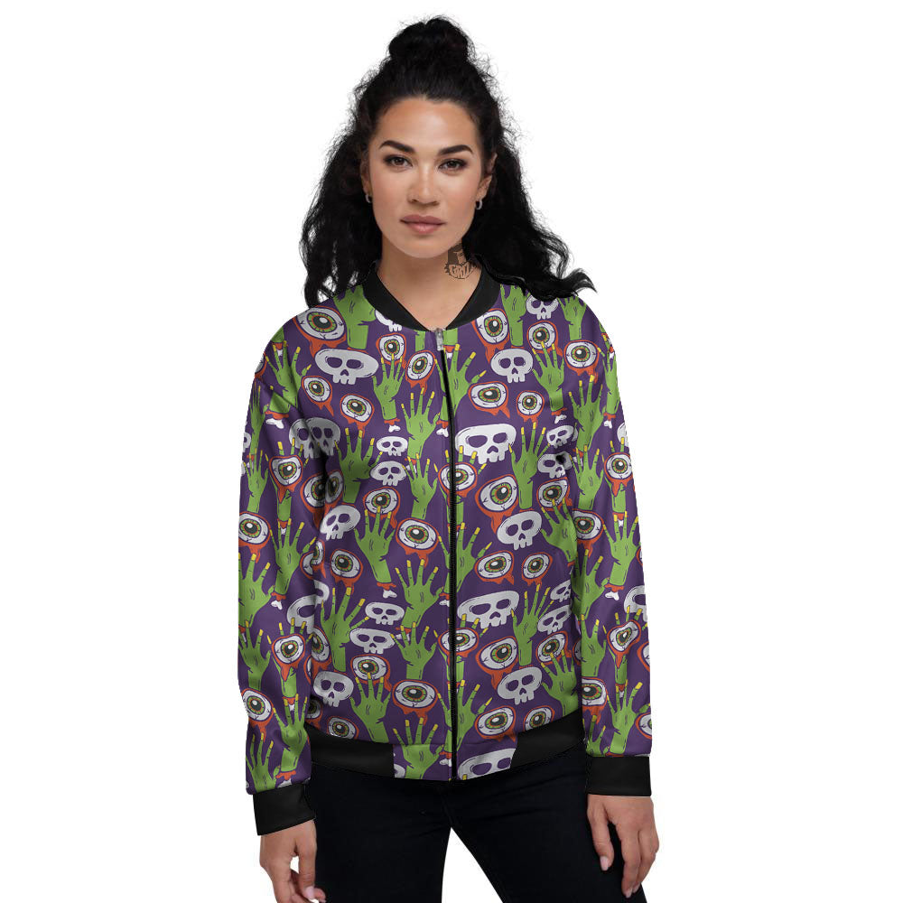 Eyeball Zombie Print Pattern Women's Bomber Jacket-grizzshop