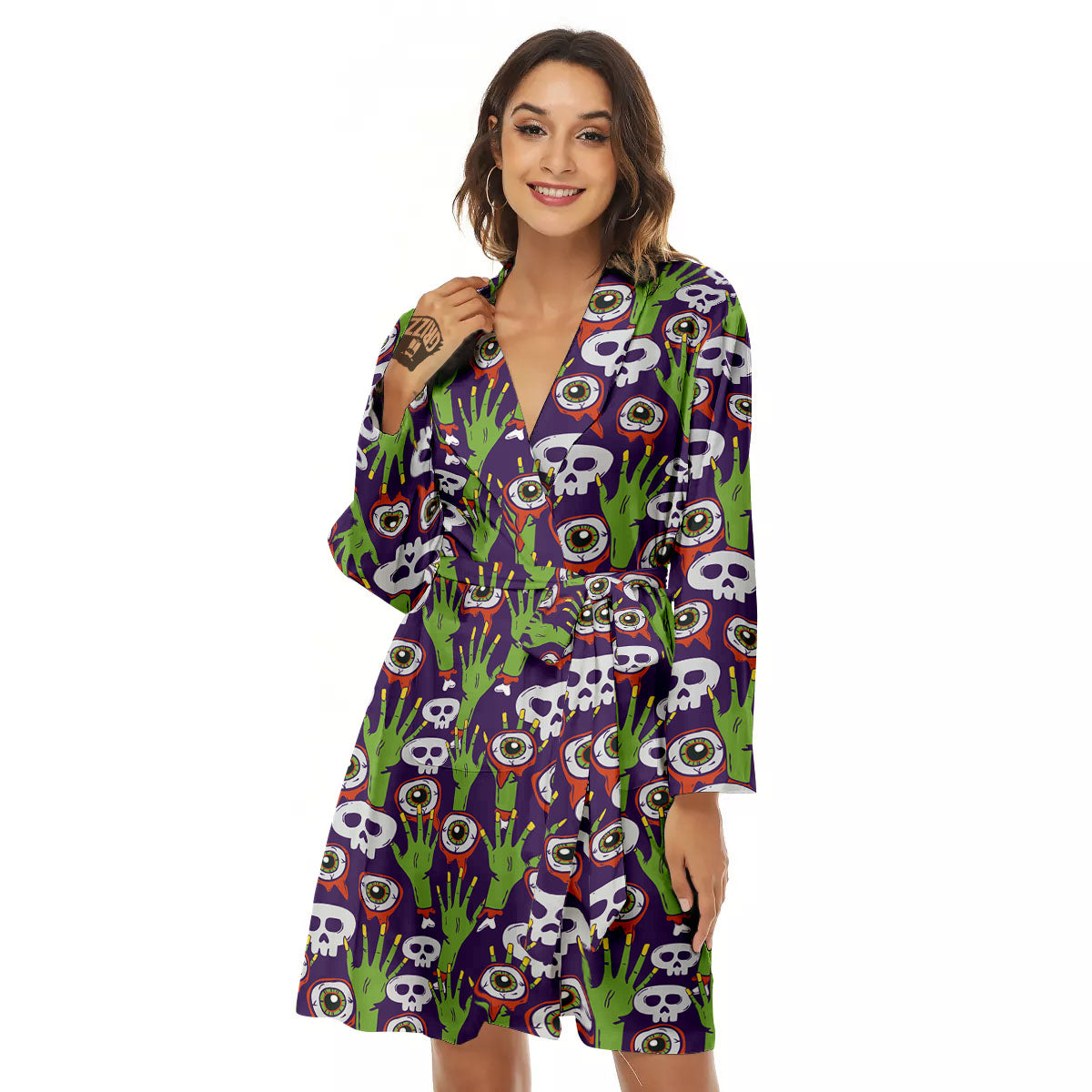 Eyeball Zombie Print Pattern Women's Robe-grizzshop