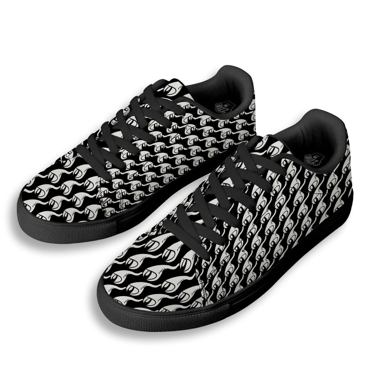 Eyes Monster Print Pattern Black Low Top Sneakers-grizzshop