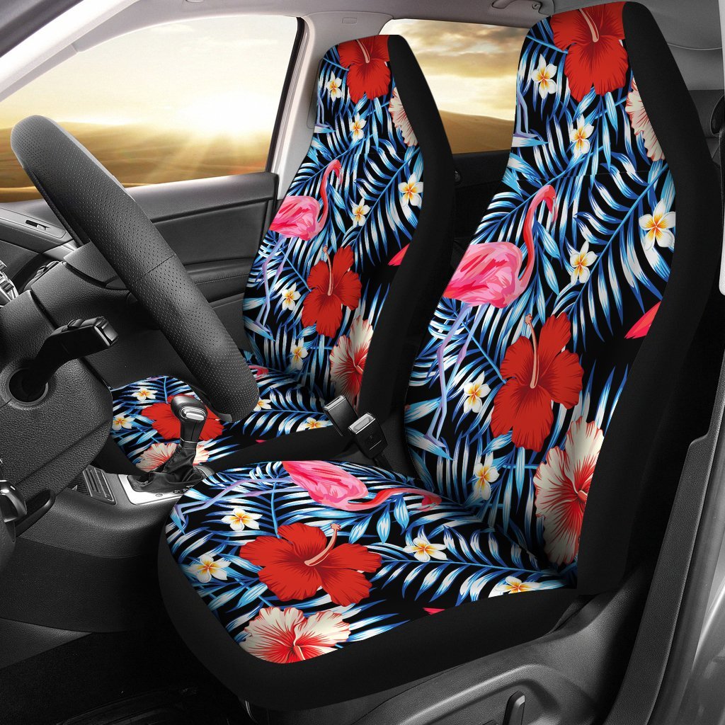 FLAMINGOS TROPICAL RED HIBISCUS CAR SEAT COVER UNIVERSAL FIT-grizzshop