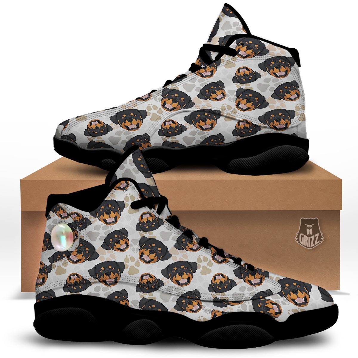 Face Rottweiler Print Pattern Black Basketball Shoes-grizzshop