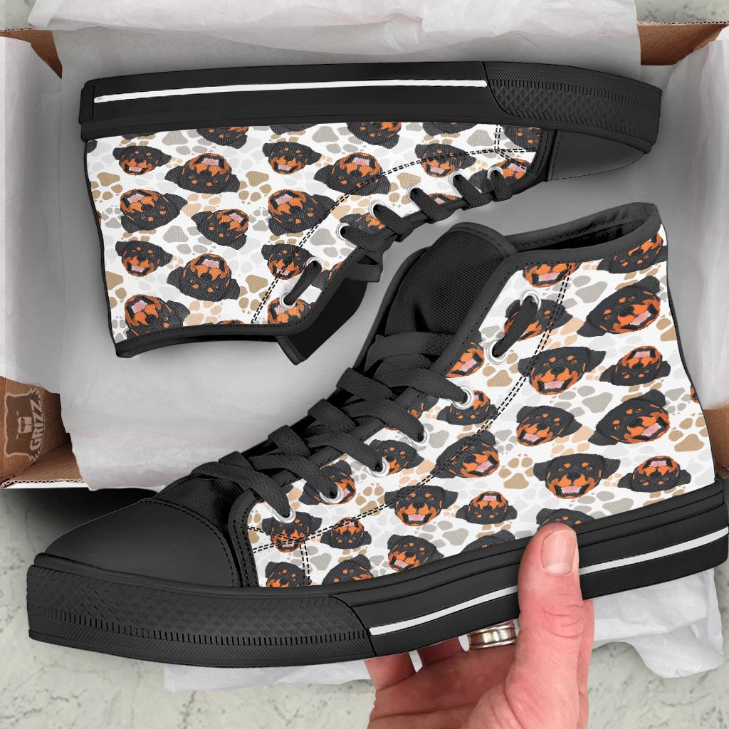 Face Rottweiler Print Pattern Black High Top Shoes-grizzshop