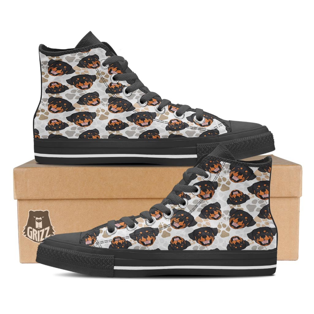Face Rottweiler Print Pattern Black High Top Shoes-grizzshop