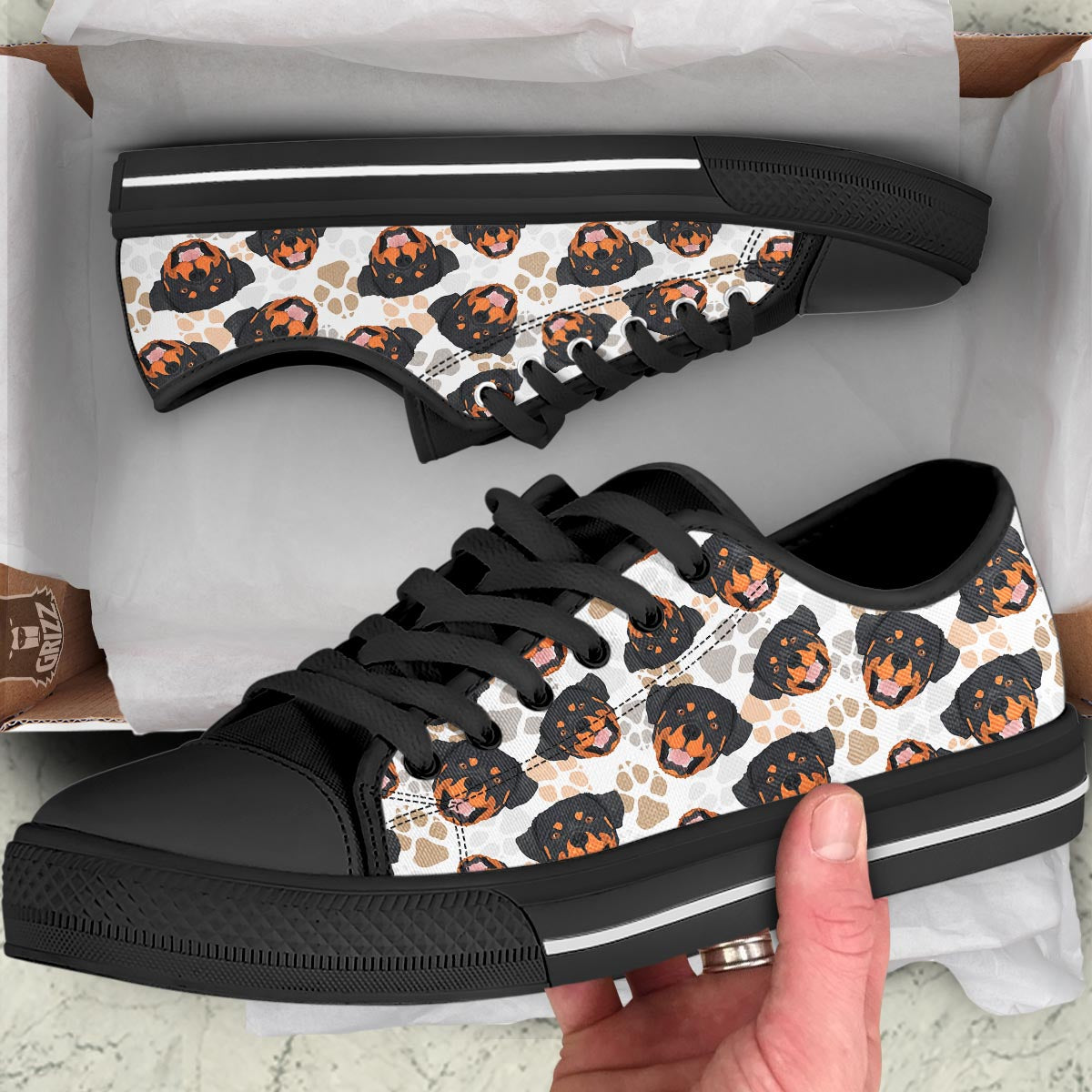 Face Rottweiler Print Pattern Black Low Top Shoes-grizzshop