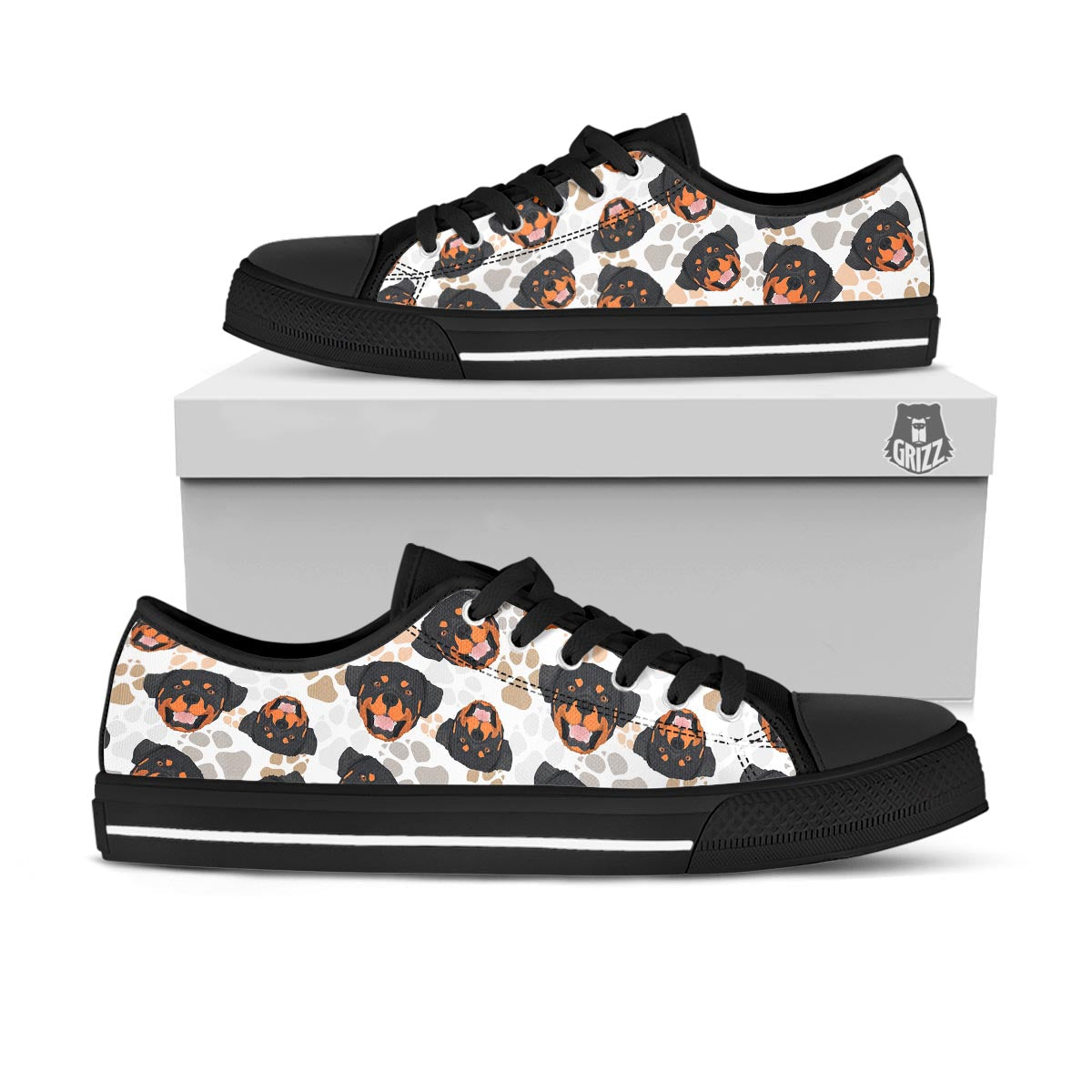 Face Rottweiler Print Pattern Black Low Top Shoes-grizzshop