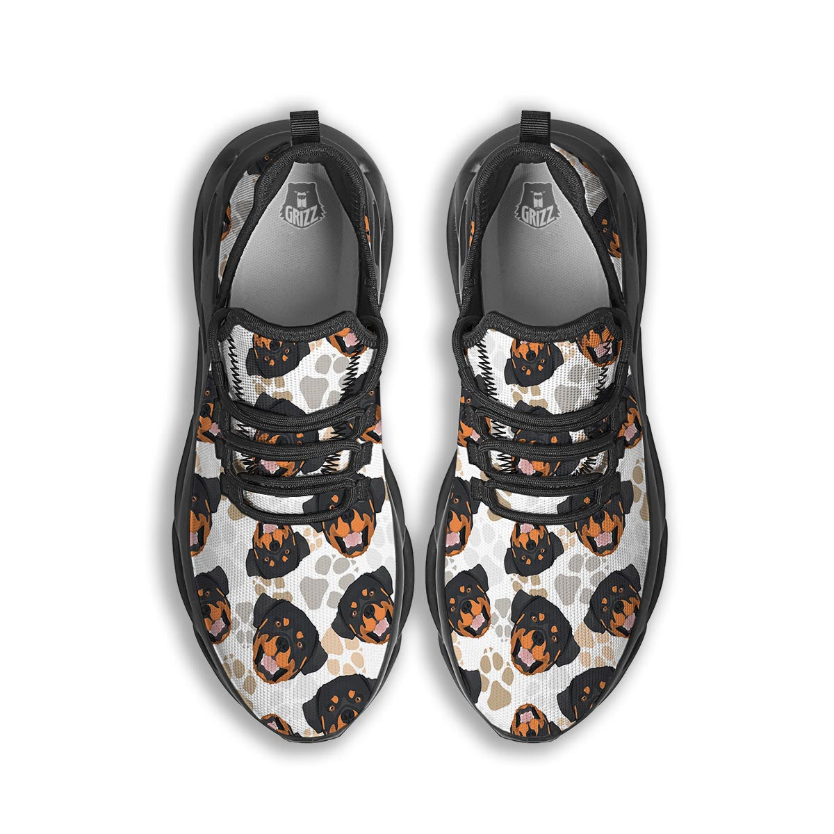 Face Rottweiler Print Pattern Black Running Shoes-grizzshop