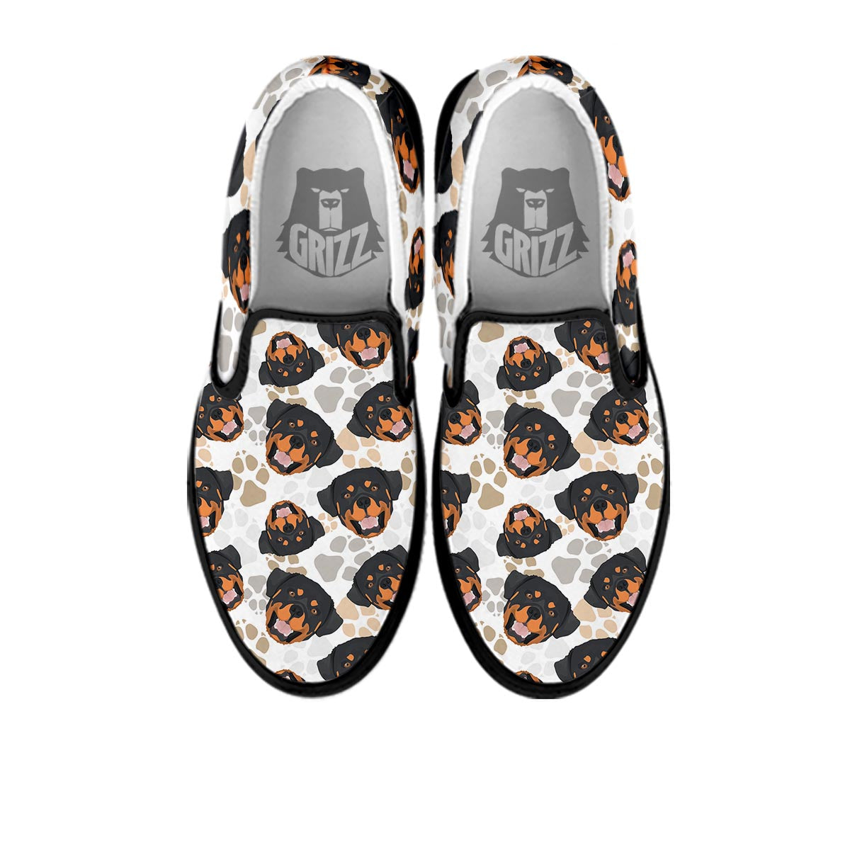 Face Rottweiler Print Pattern Black Slip On Shoes-grizzshop