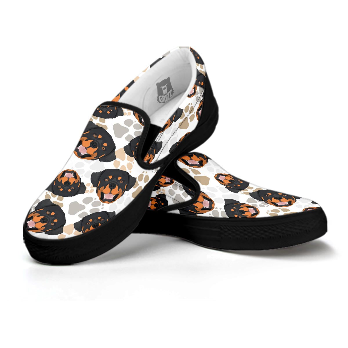 Face Rottweiler Print Pattern Black Slip On Shoes-grizzshop